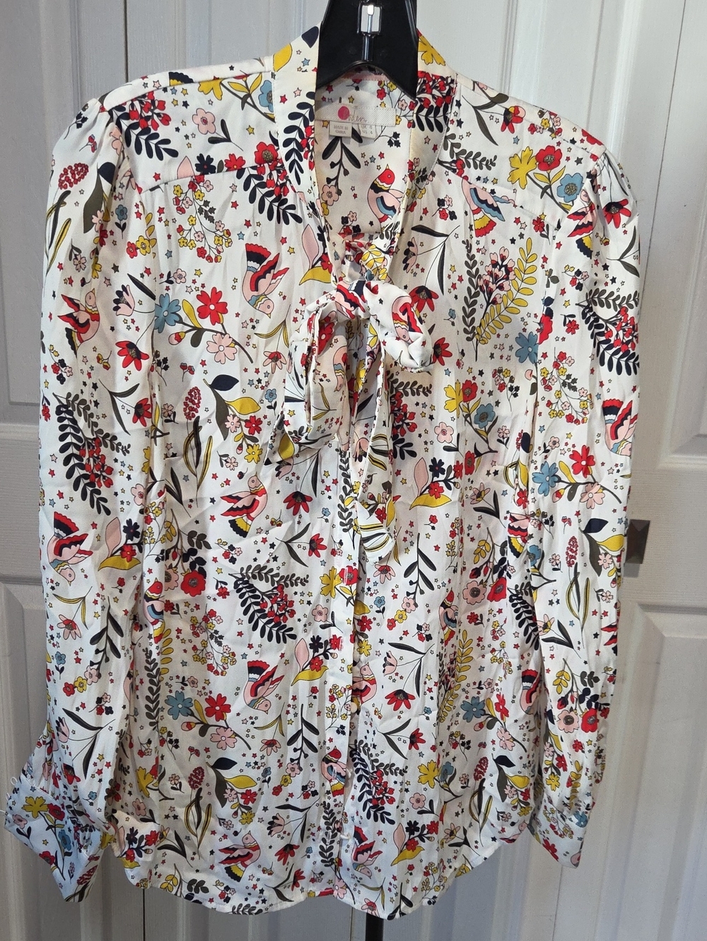 Sz 4 - Boden Floral Print Tie Neck  Blouse